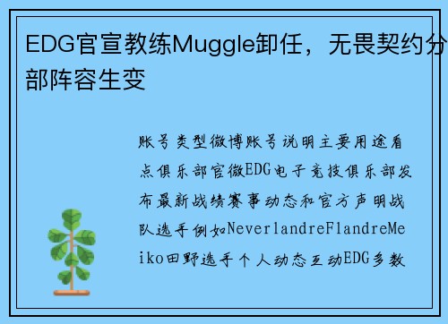 EDG官宣教练Muggle卸任，无畏契约分部阵容生变